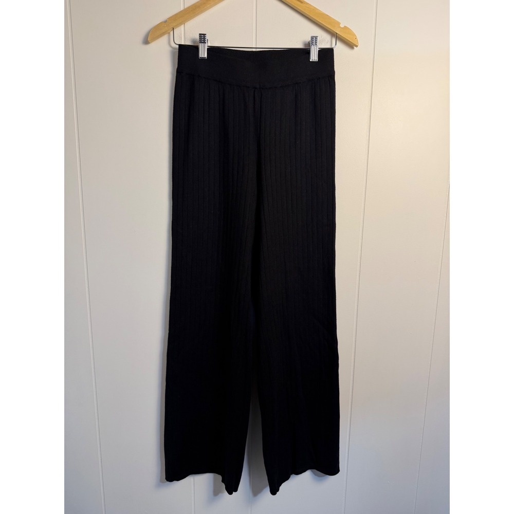 Abercrombie & Fitch Wide Leg Pants M Black Ribbed Knit Soft A&F Collection